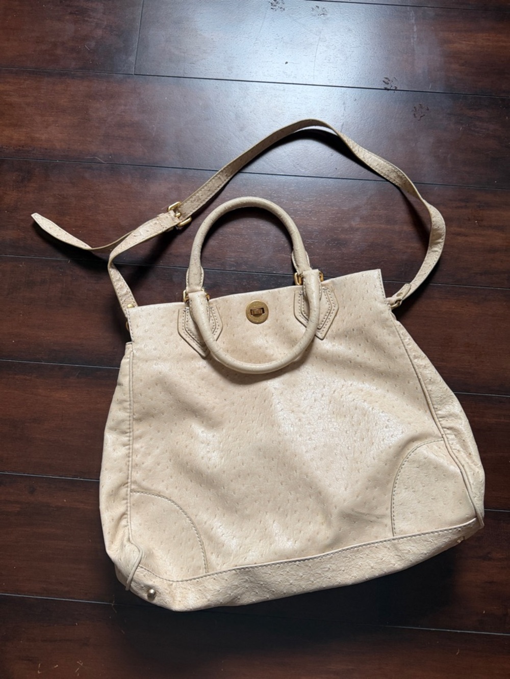 Classic Cream Tote Bag with Top Handles and Shoulder Strap